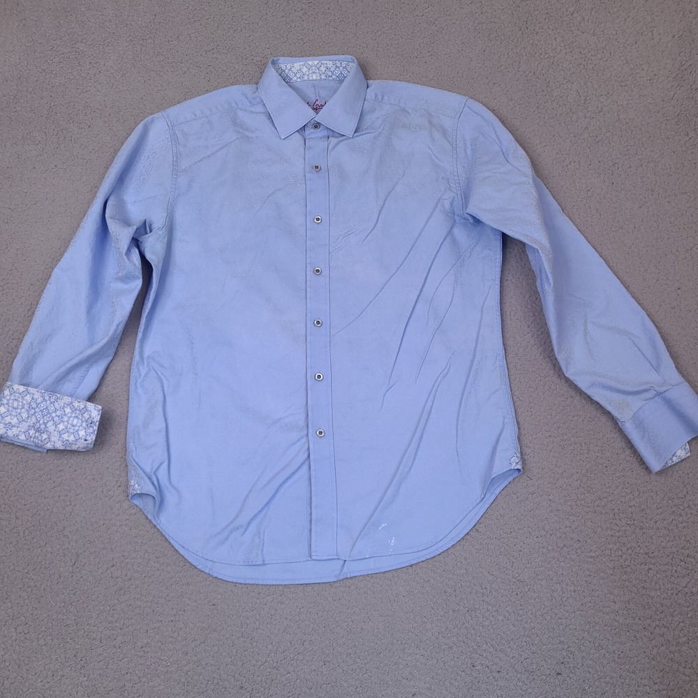 Robert Graham Shirt Mens Large Blue Paisley All Over Print Contrast Cuff
